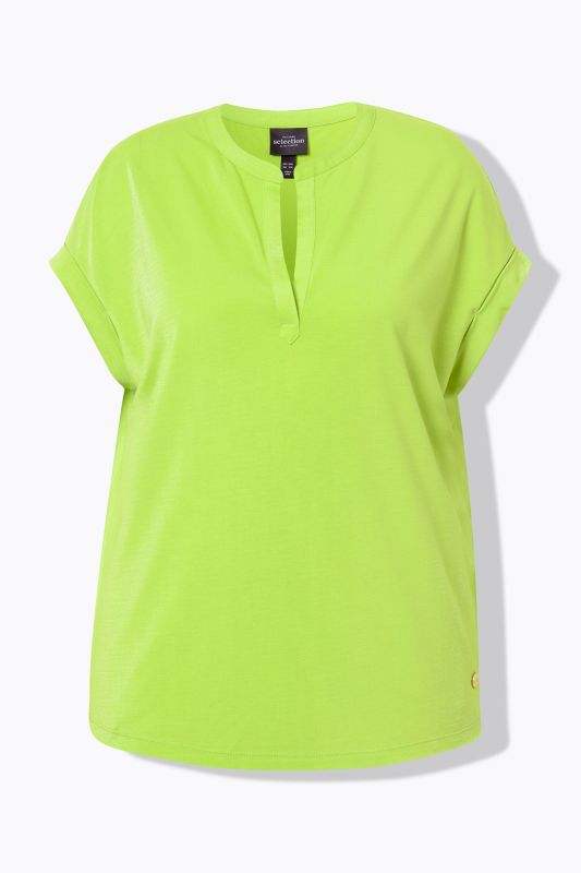 Split Neck Cap Sleeve Shimmer Tee