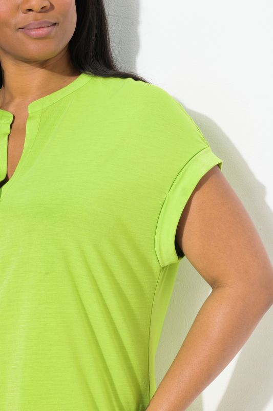 Split Neck Cap Sleeve Shimmer Tee