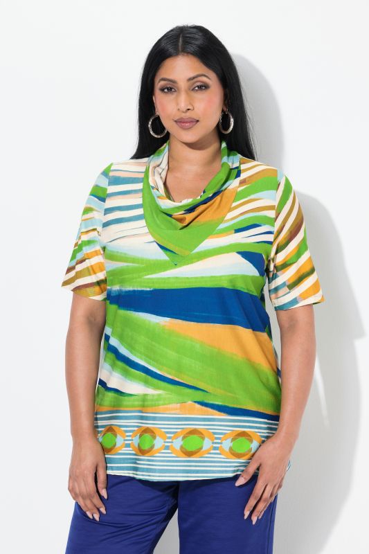 Printed Short Sleeve Waterfall Neck Tee