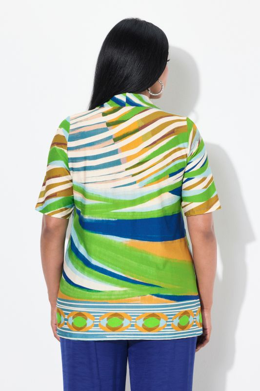 Printed Short Sleeve Waterfall Neck Tee
