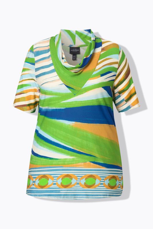 Printed Short Sleeve Waterfall Neck Tee