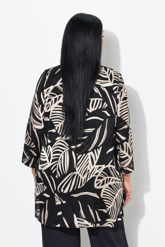 Leaf Print 3/4 Sleeve Chiffon Burnout Jacket