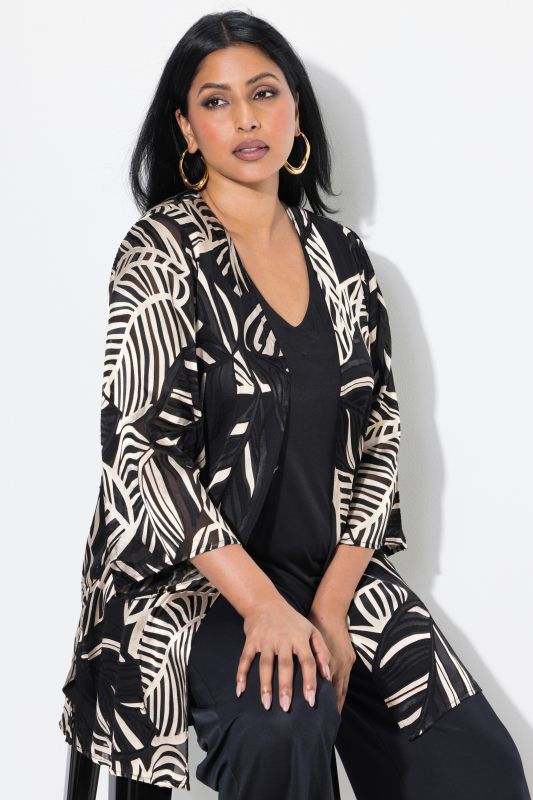 Leaf Print 3/4 Sleeve Chiffon Burnout Jacket