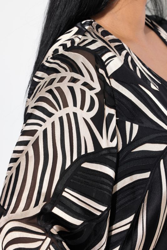 Leaf Print 3/4 Sleeve Chiffon Burnout Jacket