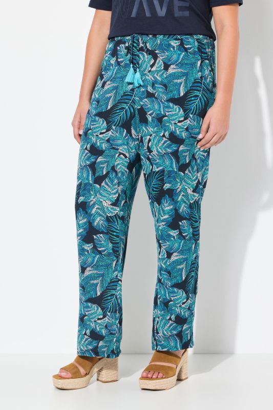 Tropical Leaf Print Elastic Waist Pants