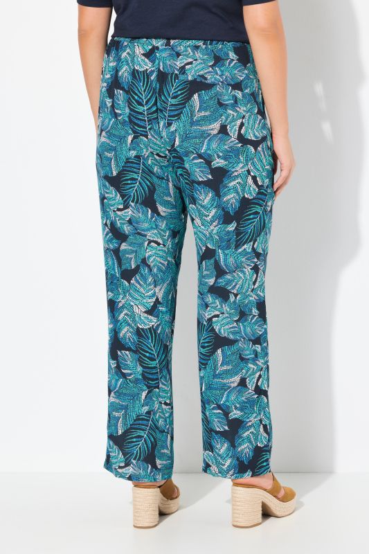 Tropical Leaf Print Elastic Waist Pants