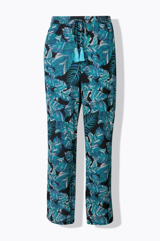 Tropical Leaf Print Elastic Waist Pants