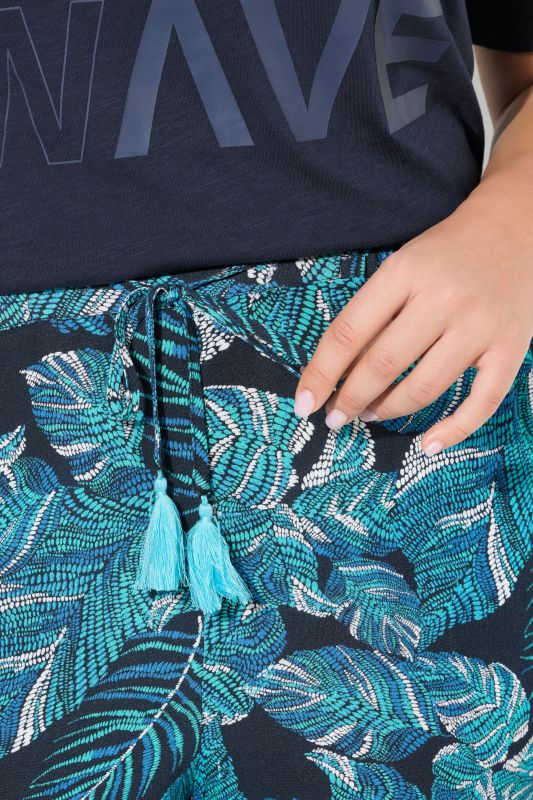 Tropical Leaf Print Elastic Waist Pants