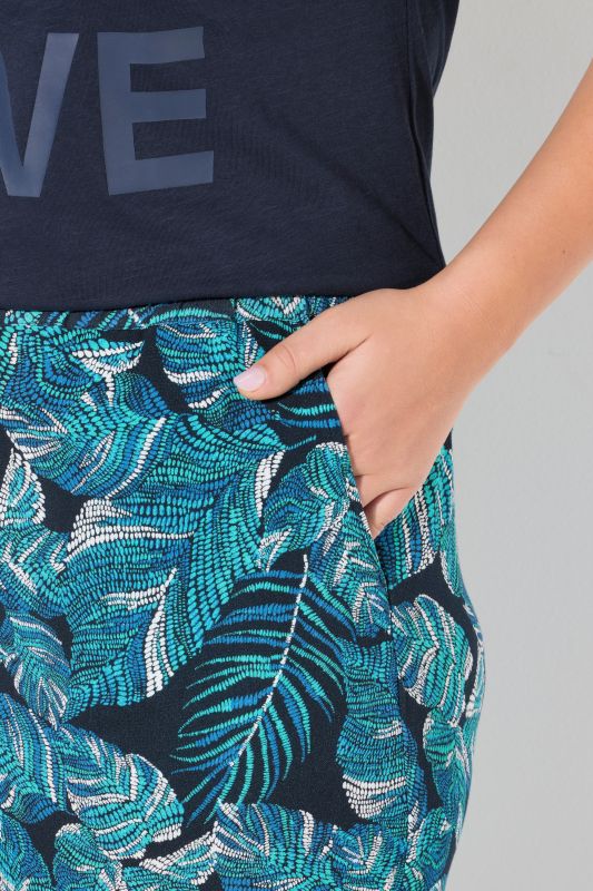 Tropical Leaf Print Elastic Waist Pants