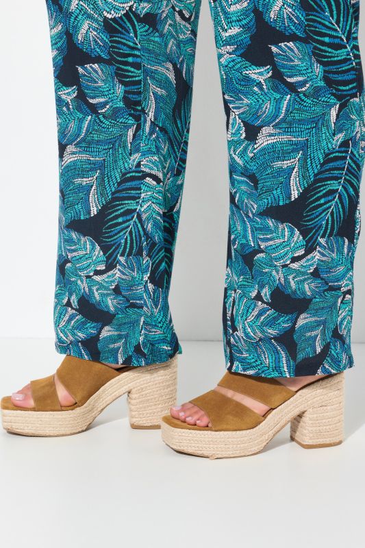 Tropical Leaf Print Elastic Waist Pants