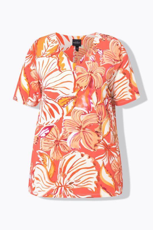 Hawaiian Print Short Sleeve Slinky Top