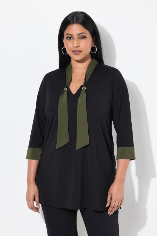 Tie-Neck 3/4 Sleeve Slinky Top