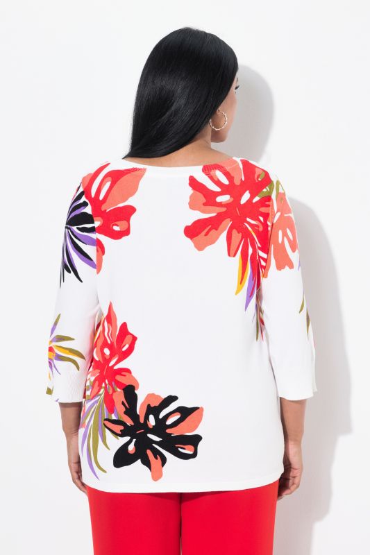 Sequined Floral 3/4 Sleeve Sweater
