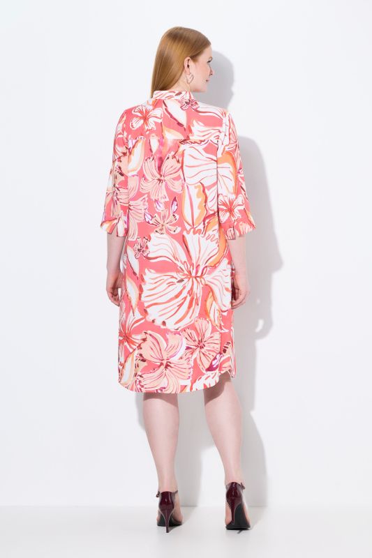 Hawaiian Print 3/4 Sleeve Midi Dress