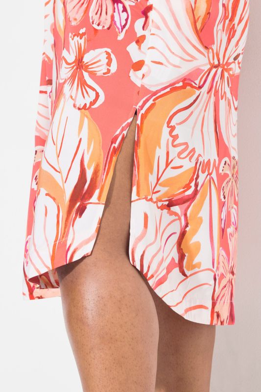 Hawaiian Print 3/4 Sleeve Midi Dress