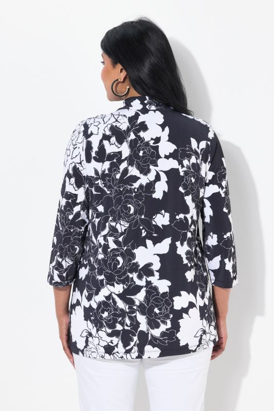 Floral 3/4 Sleeve Stretch Fit Slinky Top