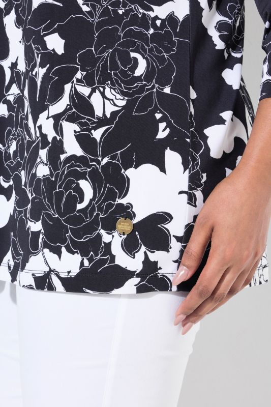 Floral 3/4 Sleeve Stretch Fit Slinky Top