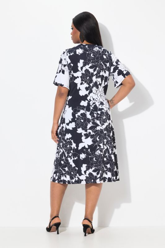 Floral Wrap Look Short Sleeve Slinky Dress