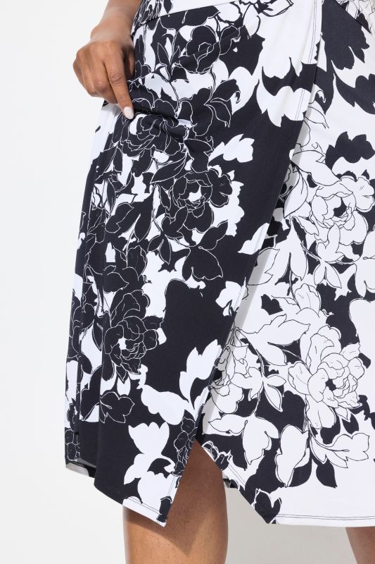 Floral Wrap Look Short Sleeve Slinky Dress