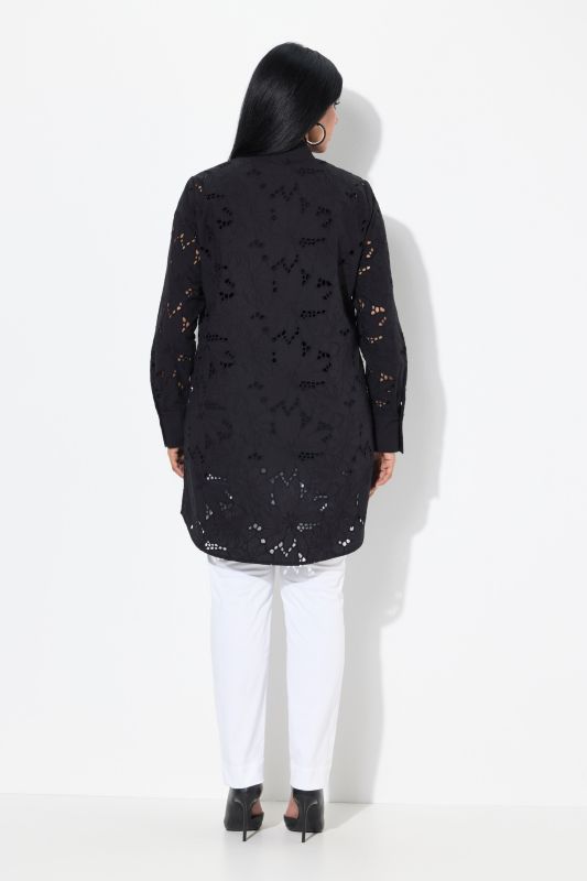 Broderie Anglaise Long Sleeve Button Down Shirt Dress