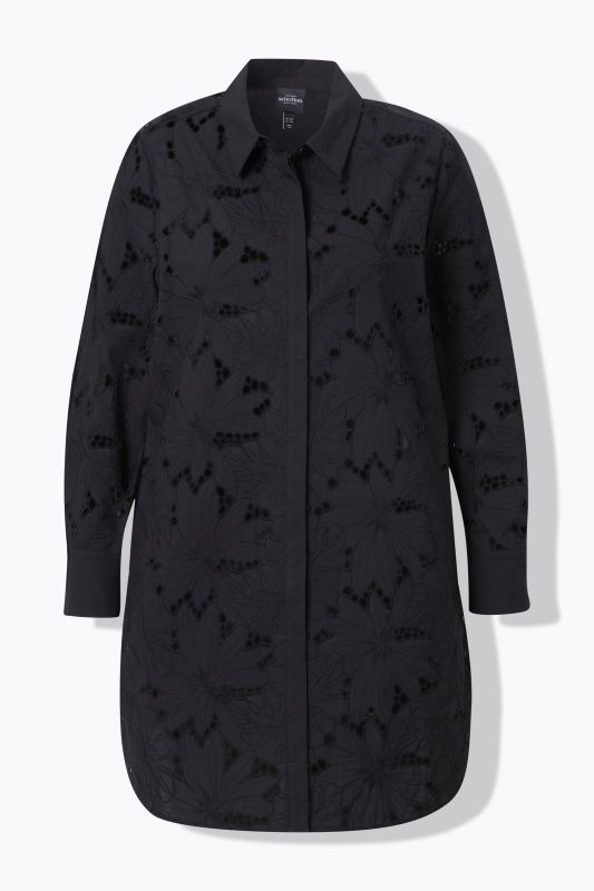 Broderie Anglaise Long Sleeve Button Down Shirt Dress