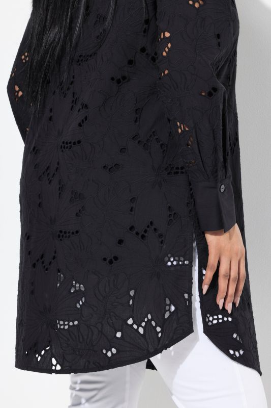 Broderie Anglaise Long Sleeve Button Down Shirt Dress