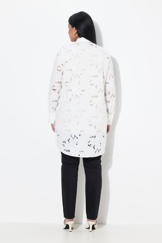 Broderie Anglaise Long Sleeve Button Down Shirt Dress