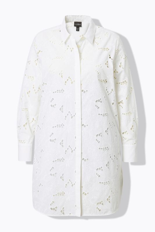 Broderie Anglaise Long Sleeve Button Down Shirt Dress