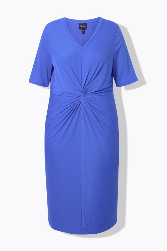 Knotted Short Sleeve V-Neck Jersey Dress
