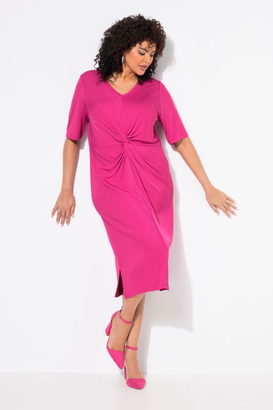 Knotted Short Sleeve V-Neck Jersey Dress
