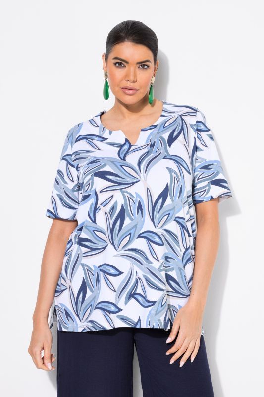 Painted Leaf Split Neck Stretch Fit Tee