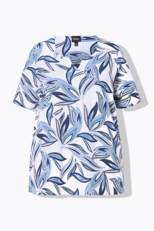Painted Leaf Split Neck Stretch Fit Tee