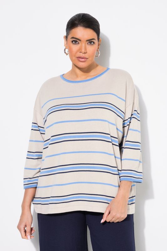 Striped 3/4 Sleeve Oversized Sweater