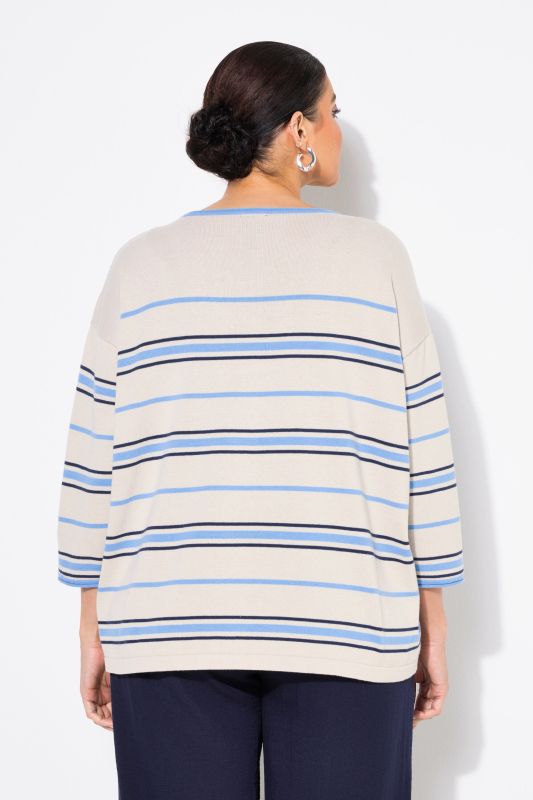 Striped 3/4 Sleeve Oversized Sweater