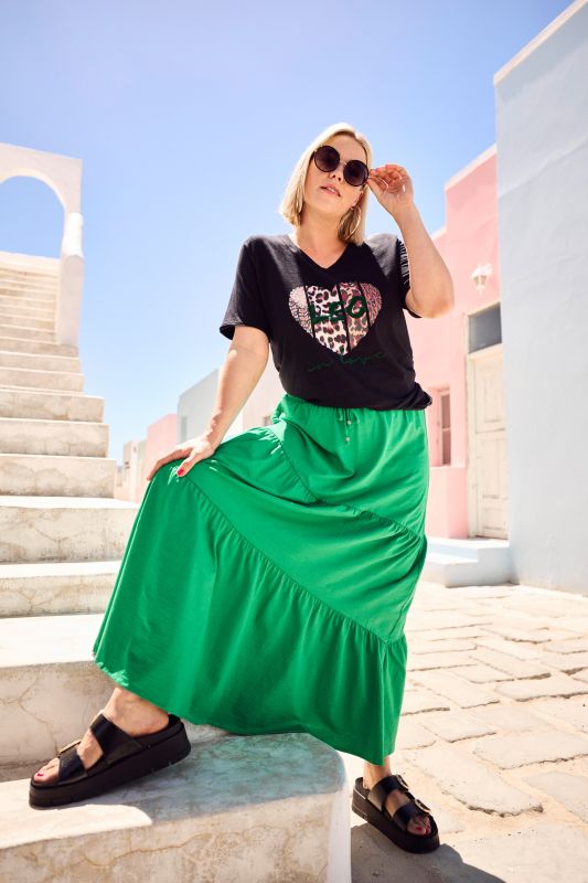 Asymmetric Flounce Panel Elastic Waist Skirt