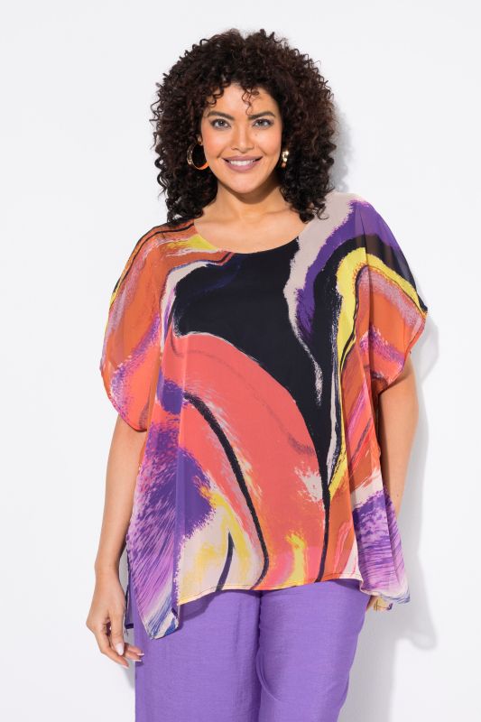 Vibrant Swirl Layered Chiffon Blouse