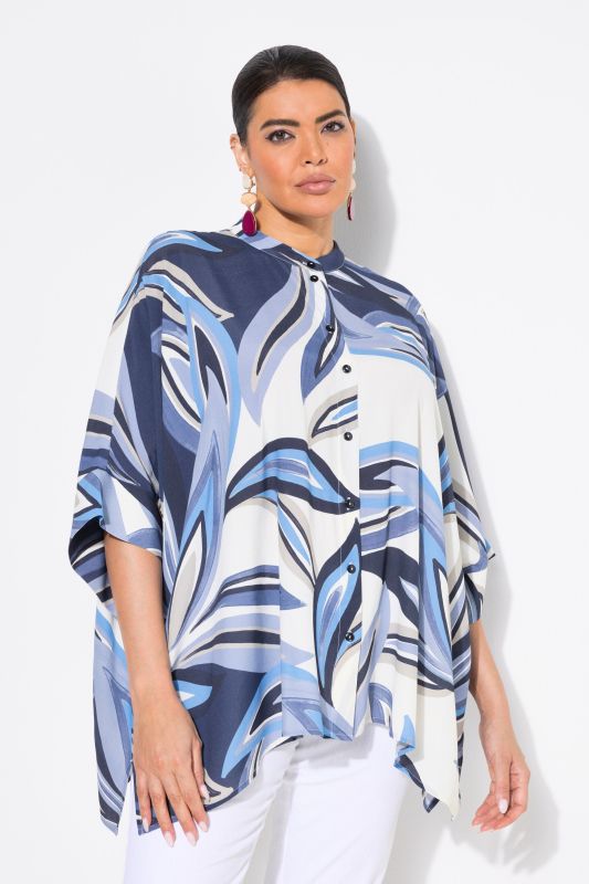 Painted Leaf Mandarin Collar Blouse