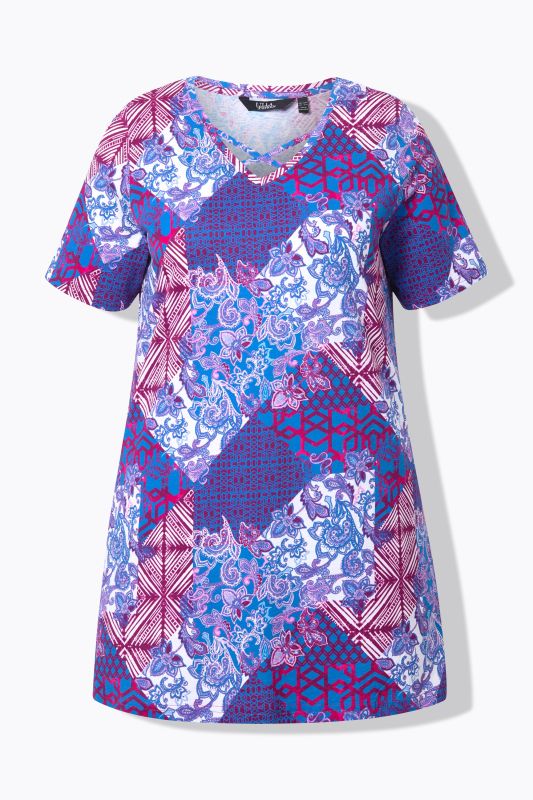 Patch Print Short Sleeve Knit Tunic