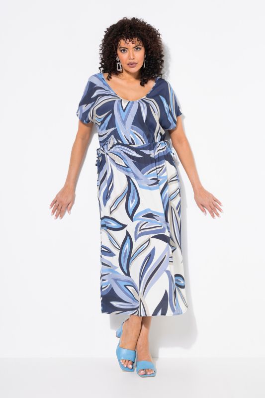 Painted Leaf Drawstring Waist Dress