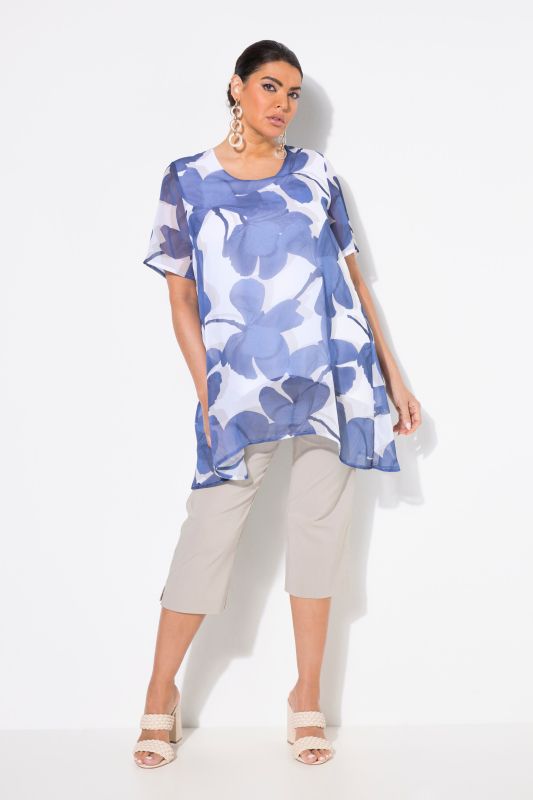 Hydrangea Print Layered Chiffon Blouse