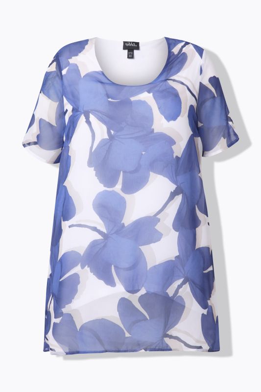 Hydrangea Print Layered Chiffon Blouse