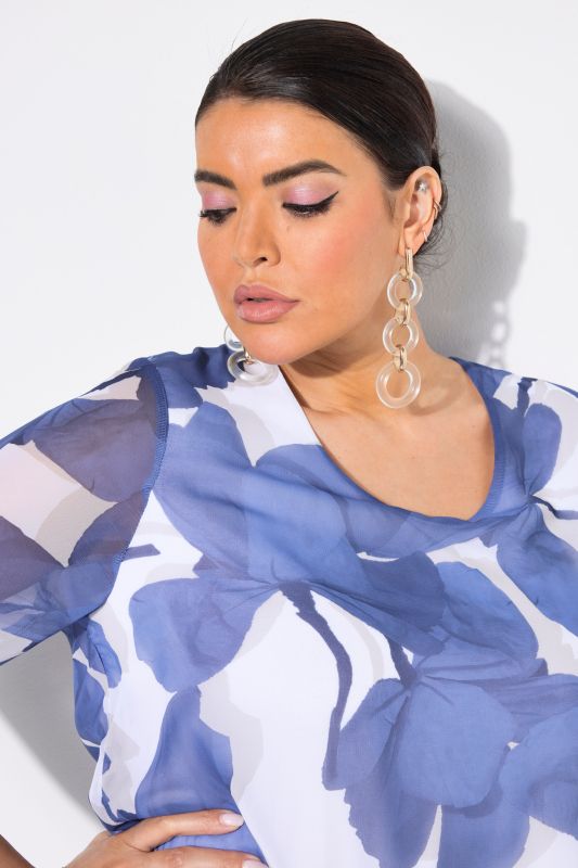 Hydrangea Print Layered Chiffon Blouse