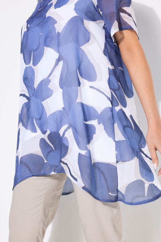 Hydrangea Print Layered Chiffon Blouse