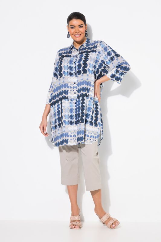Geometric Print Button Down Tunic Blouse