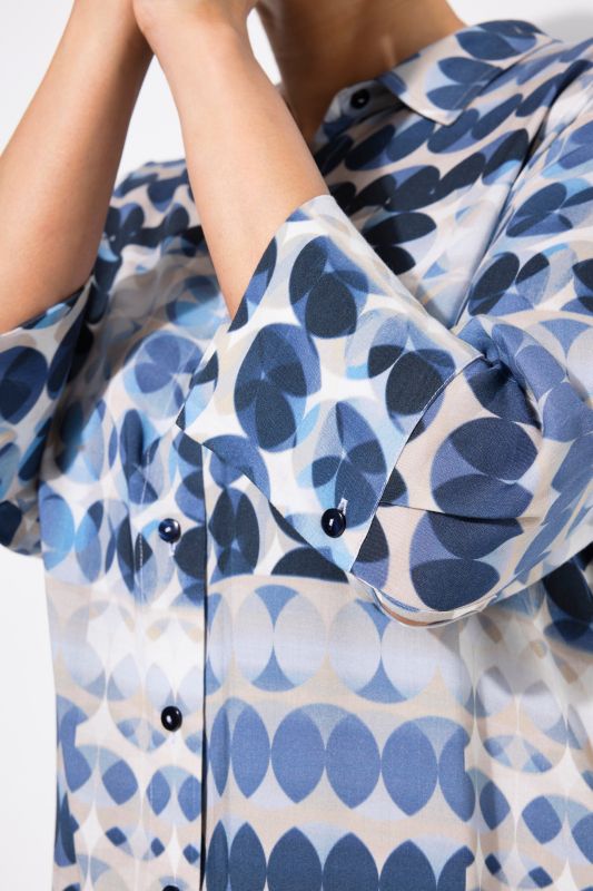 Geometric Print Button Down Tunic Blouse