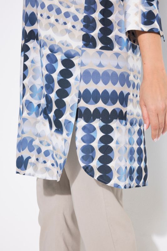 Geometric Print Button Down Tunic Blouse