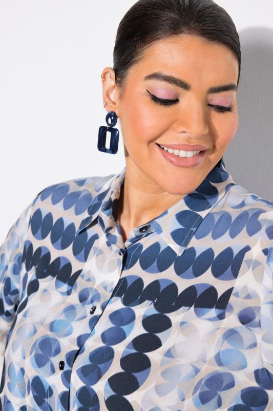 Geometric Print Button Down Tunic Blouse
