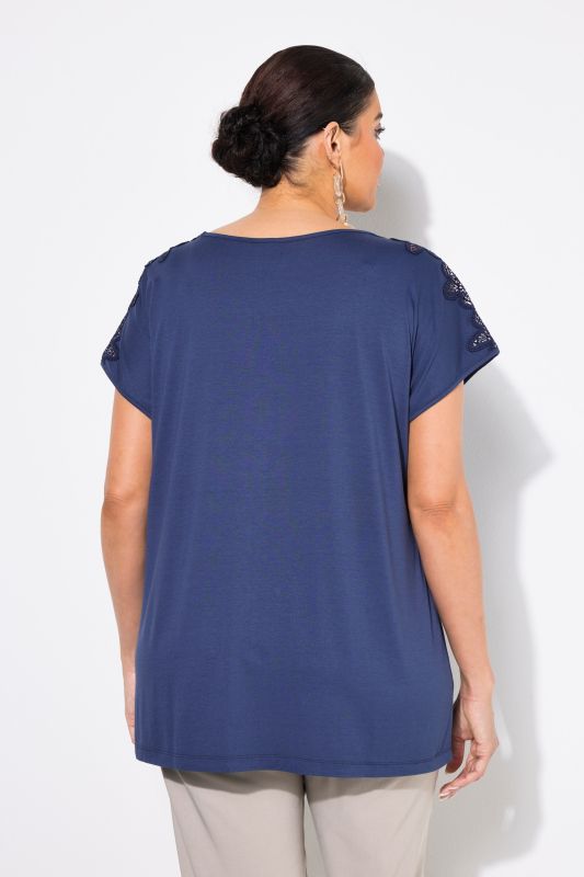 Lace Cold Shoulder Cap Sleeve Tee