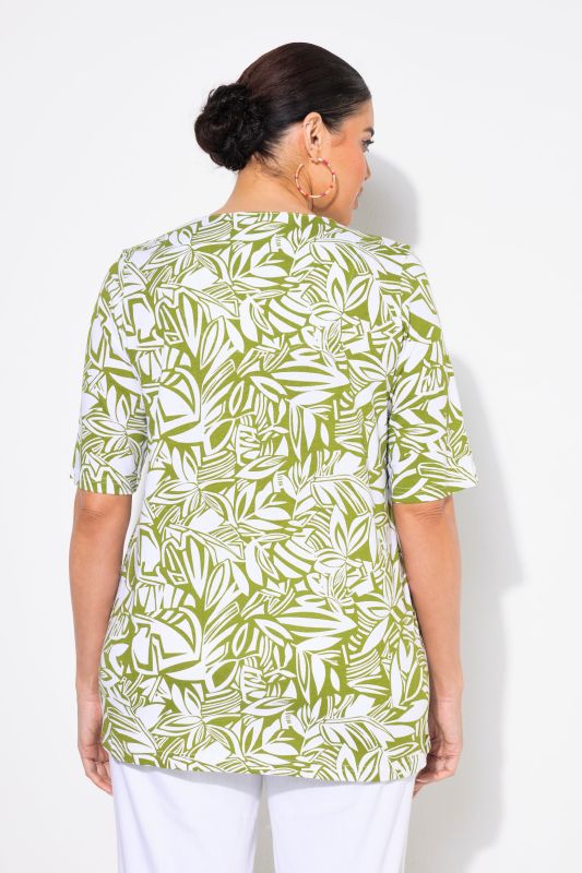 Abstract Foliage Short Sleeve Split Neck Tee