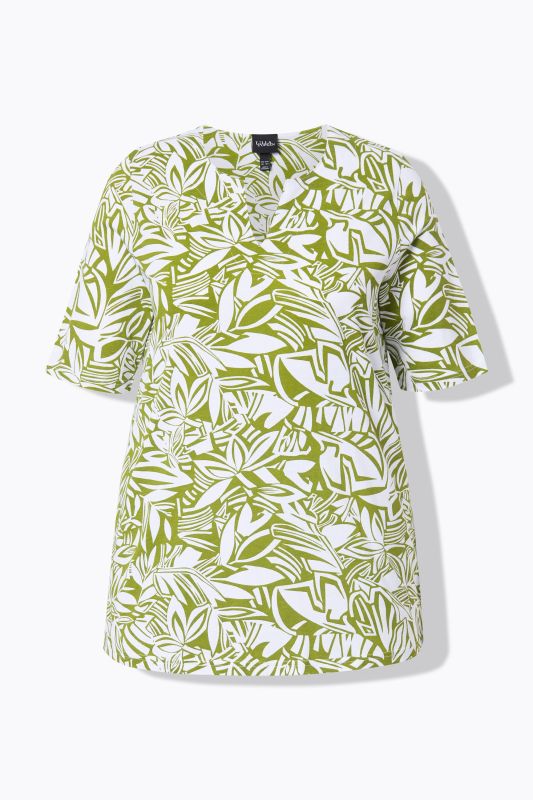 Abstract Foliage Short Sleeve Split Neck Tee